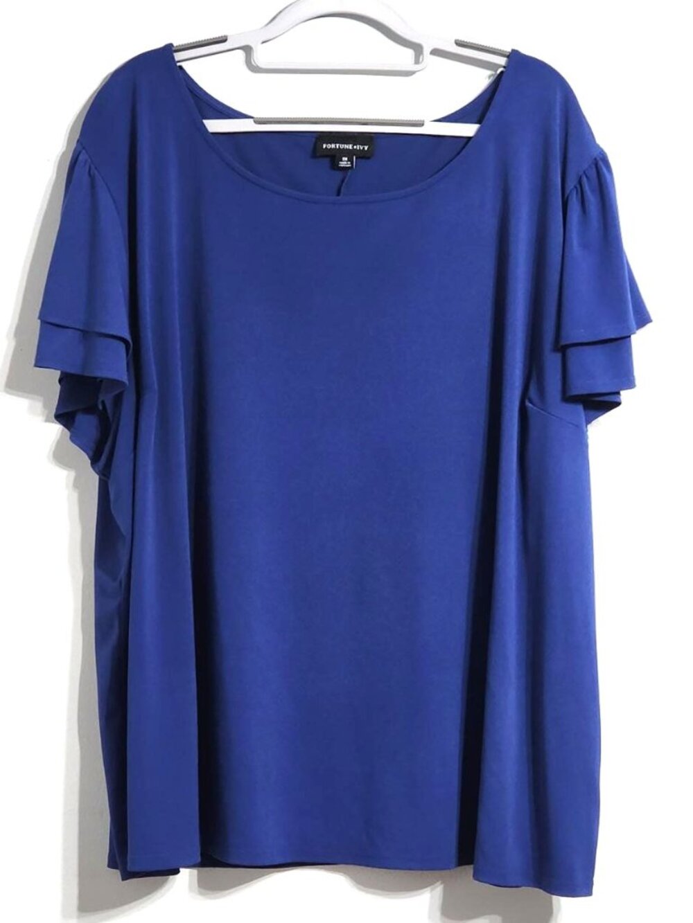 Fortune + Ivy Royal Blue Blouse in Size 3X Featuring Layered Flutter Sleeves